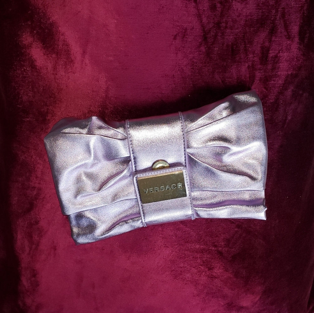 Metallic Versace Parfums clutch